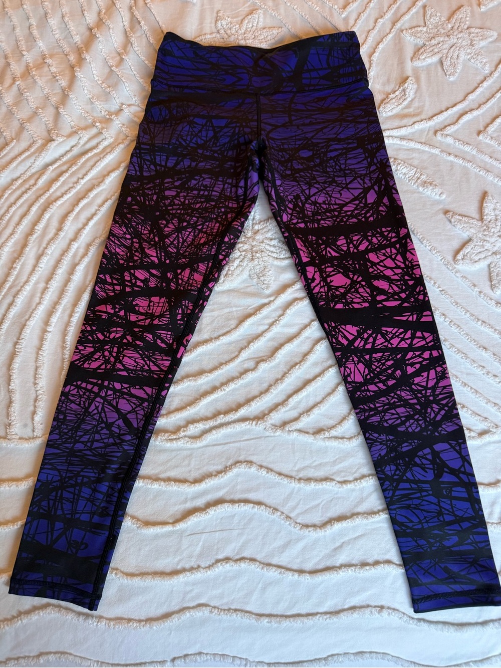 COOLOMG Purple Pink Abstract Print Compression Leggings Size M